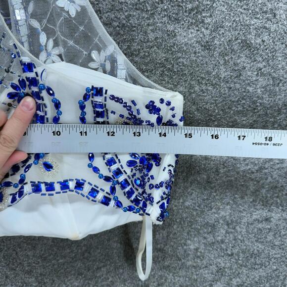 Splash Cropped Top Women 10 White Floral Rhinestone Sleeveless Wide Strap Casual - Picture 3 of 6